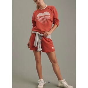 SUNDRY Cali Heart Raglan Sweatshirt Womens XL Red Oversized Pullover Crew Neck